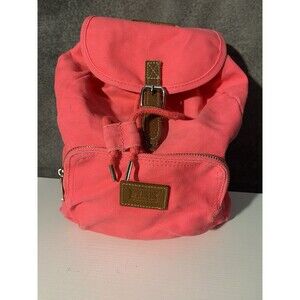 Victoria's Secret PINK Neon Pink Canvas Mini Backpack Brown Leather Trim